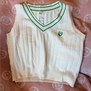Cream and Green V-Neck Sweater Vest